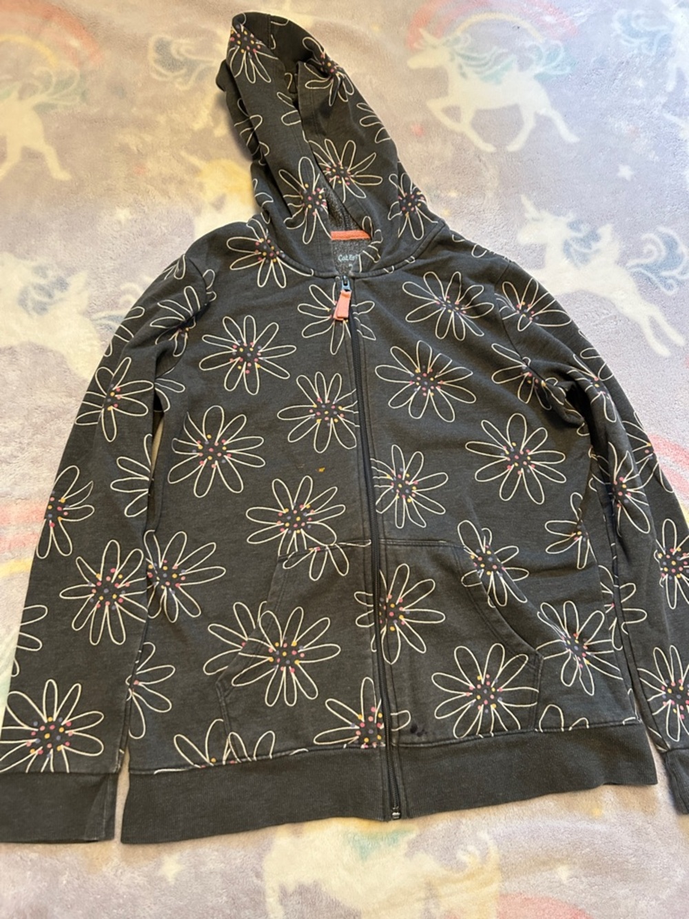 Cat & Jack Black Floral Zip Hoodie with Colorful Dots